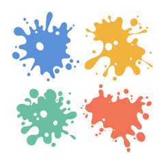 Color paint splatter. Colorful ink stains, abstract paints splashes and wet splats. Watercolor or slime stain vector set. Colorfull stain and splash, splat messy, inkblot splashing illustration.