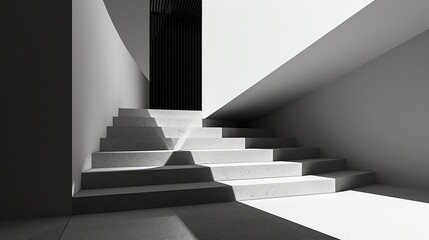 The image is a 3D rendering of a modern staircase with a minimalist design.