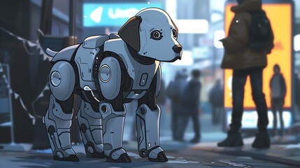 A lonely robot dog wanders the city streets, looking for a home.
