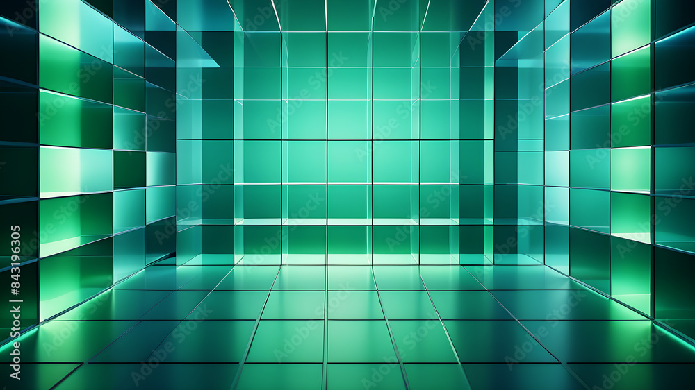 Poster a minimalist abstract background with a grid of evenly spaced, semi-transparent boxes in shades of b