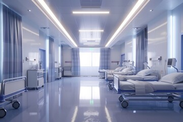 Hospital recovery room with beds.3d rendering 