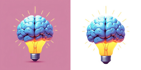 Brain with Light Bulb: illustration of a brain with a light bulb glowing inside or above it.