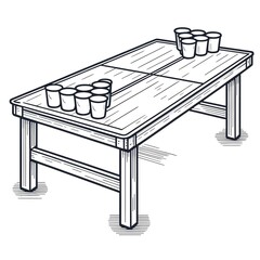 Beer Pong Table with Cups Illustration
