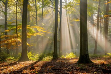 Obraz premium Sunlight in the Woods: A Bright Autumn Scene