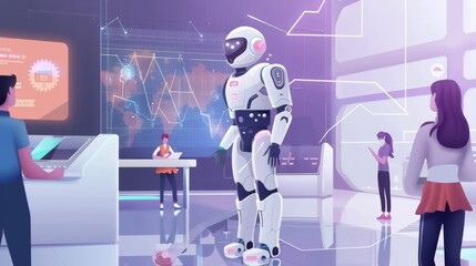 Artificial intelligence replaces humans in learning and analysis work. Processing big data in the world People learn to study and operate AI robots. with future innovations 