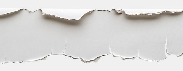 Ripped white paper strips with torn edges, isolated on a white background.