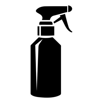 A minimalistic black and white vector icon of a spray bottle with clear lines and shapes.