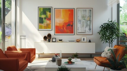 Fototapeta premium interior sleek frames on the wall with abstract copy space with sofa and bedroom with cushion set abstract background of interior 