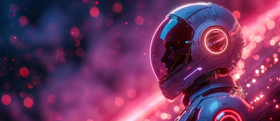 Cyber ​​robot wearing a futuristic helmet