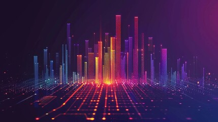 Abstract colorful data graph with neon lights for technology and business presentations