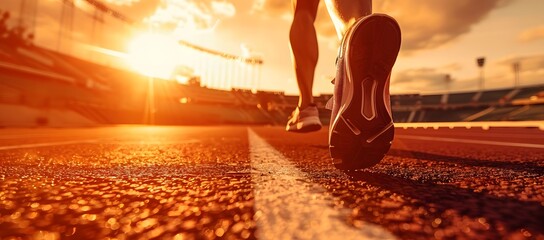 athlete running fast on sunny track

