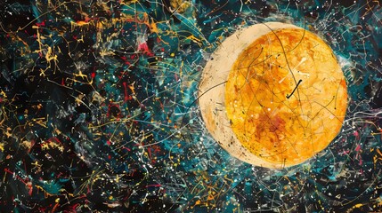 Abstract cosmic painting with splashes and brushstrokes for a space theme design
