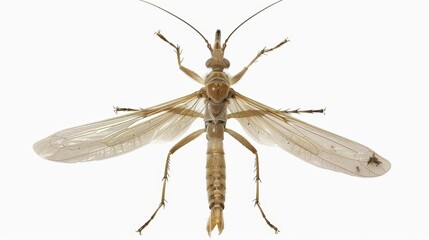 Detailed image of a scorpion fly with its wings spread, showcasing its intricate venation and delicate structure