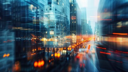 Obraz premium Abstract blurred image of buildings in the city, banner background, created by ai