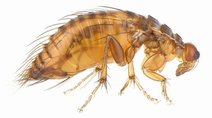 Fototapeta premium Discover the intricate details of an oriental rat flea against a stark white backdrop