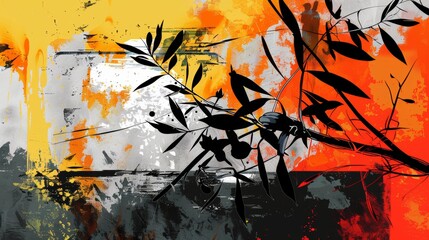 Abstract olive branch for minimalist interior design