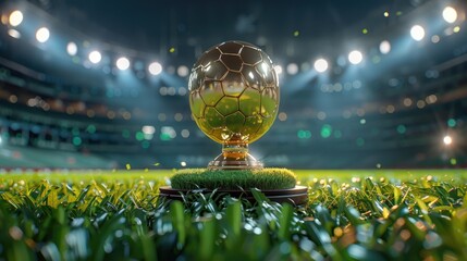 gold cup champion football in stadium with confetti celebrate for the winner of competition