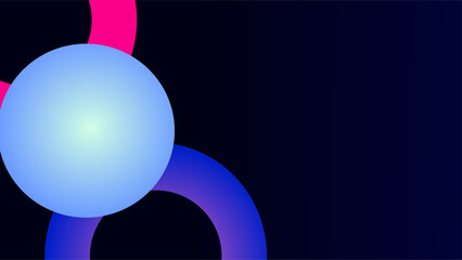 Blue glowing 3d pearl sphere with rings over dark blue gradient background