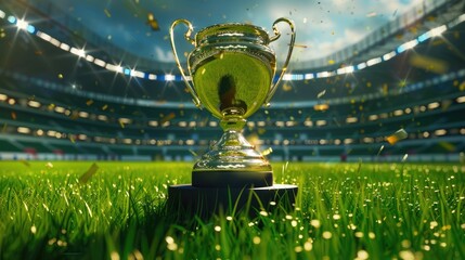 gold cup champion football in stadium with confetti celebrate for the winner of competition