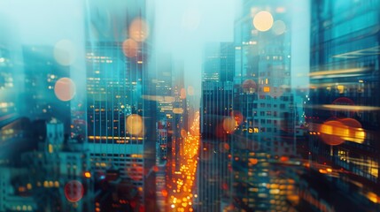 Obraz premium Abstract blurred image of buildings in the city, banner background, created by ai