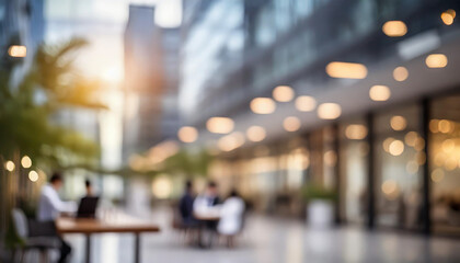 Blurred modern office building background with soft, bright lighting. Enhanced for dramatic effect