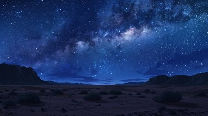 Fototapeta premium A starry sky with the Milky Way visible over a remote desert, Japanese animation background
