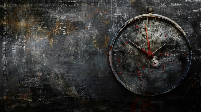 Bloody clock on a dark grunge background for horror or halloween themed designs