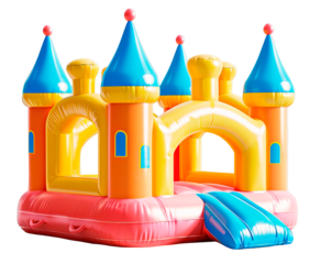 Colorful big inflatable castle for kids over isolated transparent background