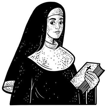 recommend clip art: Christian sister nun monk sketch engraving PNG illustration. T-shirt apparel print design. Scratch board imitation. Black and white hand drawn image.
