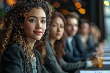 Obraz premium A group of business professionals engaged in a productive discussion at a conference