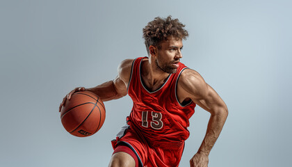 Basketball player in red makes a move