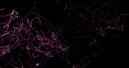 Image of pink trails over black background, copy space