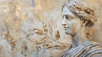 Elegant Gold And White Bust Sculpture Of Woman In Classic Style