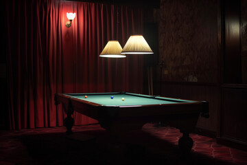 billard table, dim lights