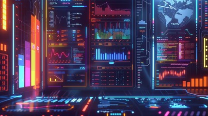 Futuristic Data Visualization Interface for Technology or Business Presentations