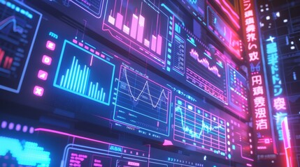 Futuristic Data Visualization Interface for Technology or Business Presentations