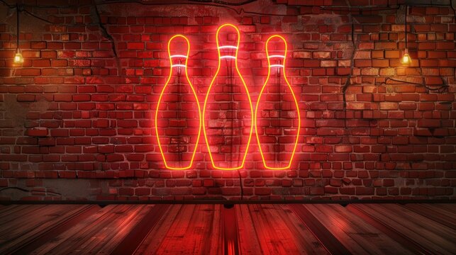 Neon Sign of Bowling against a Brick Wall
