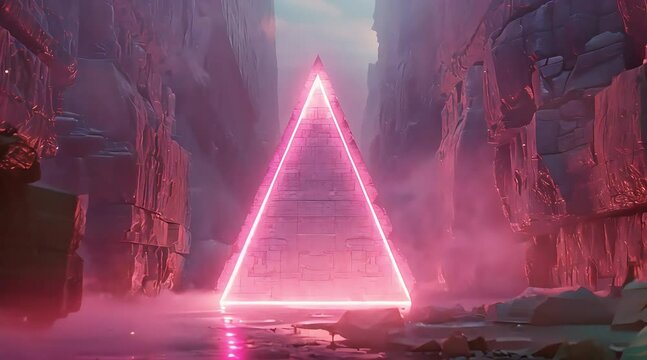 Ancient tombs with neon lights, futuristic pyramid made with Ai generative technology