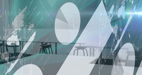 Image of financial data processing over office