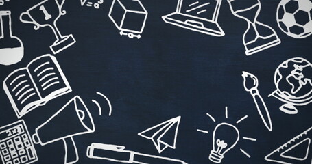 Image of multiple drawing of icons against abstract background