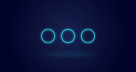 Image of neon circles moving on blue background