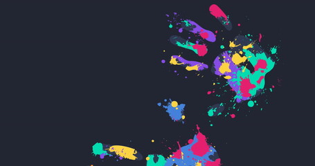 Image of multicolored hand prints against black background