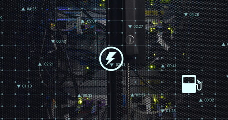 Image of icons and data processing over computer server