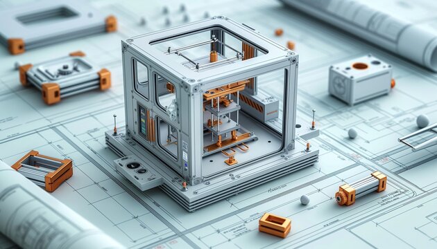 Isometric view of a futuristic cube structure