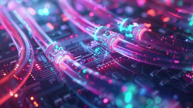Close up of network cables with a fiber optical background, technology and futuristic concept. Safer internet day.