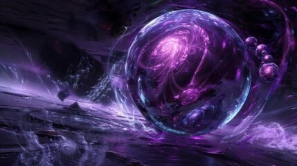 Glowing sphere in a cosmic landscape for fantasy and science fiction designs