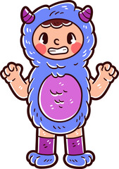 Kids character wearing monster costumes