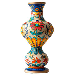 Intricately designed ceramic vase with vibrant floral patterns, showcasing traditional craftsmanship and colorful artistry. Perfect for home decor.