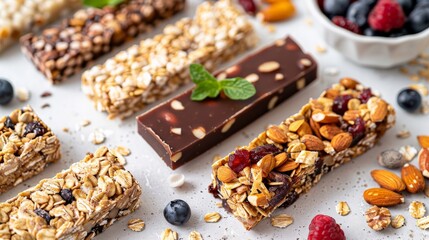 Fototapeta premium Healthy homemade granola bars displayed next to traditional high-sugar snacks