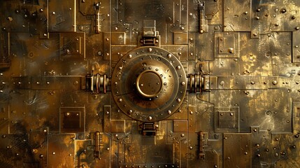 Golden vault door for security, banking, and luxury design concepts